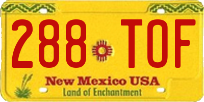 NM license plate 288TOF