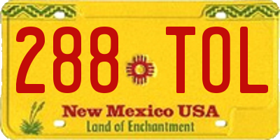 NM license plate 288TOL