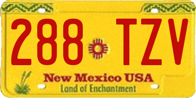 NM license plate 288TZV