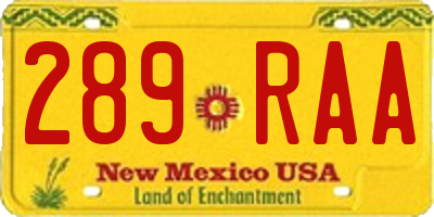 NM license plate 289RAA