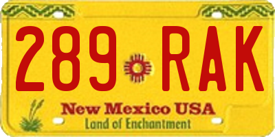 NM license plate 289RAK