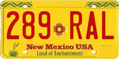 NM license plate 289RAL