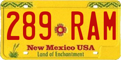 NM license plate 289RAM