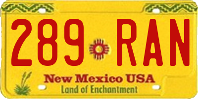 NM license plate 289RAN