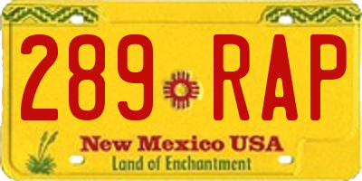 NM license plate 289RAP