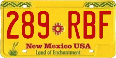 NM license plate 289RBF