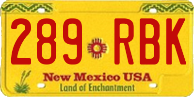 NM license plate 289RBK