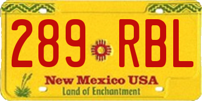 NM license plate 289RBL