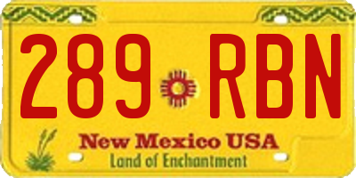 NM license plate 289RBN