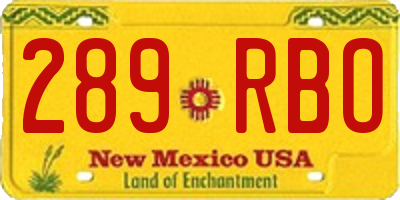 NM license plate 289RBO