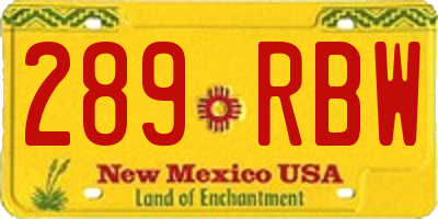 NM license plate 289RBW