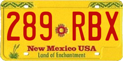 NM license plate 289RBX