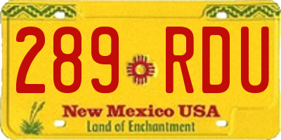 NM license plate 289RDU