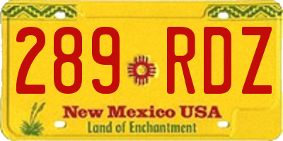 NM license plate 289RDZ