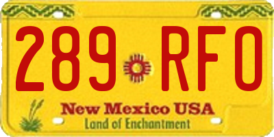 NM license plate 289RFO