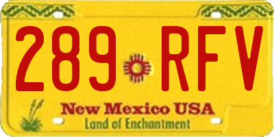 NM license plate 289RFV