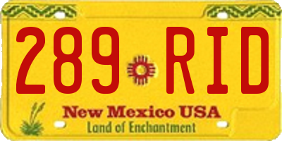 NM license plate 289RID