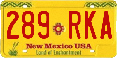 NM license plate 289RKA