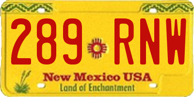 NM license plate 289RNW