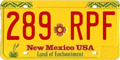 NM license plate 289RPF