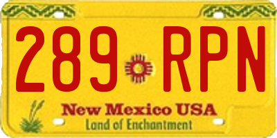 NM license plate 289RPN