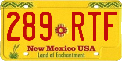 NM license plate 289RTF