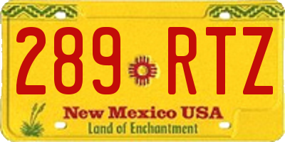 NM license plate 289RTZ
