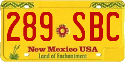 NM license plate 289SBC