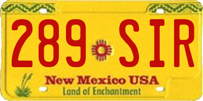 NM license plate 289SIR