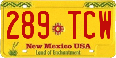 NM license plate 289TCW