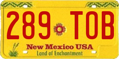 NM license plate 289TOB