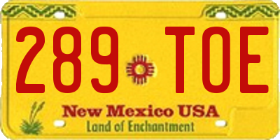 NM license plate 289TOE