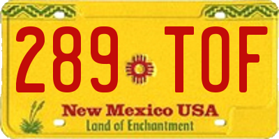 NM license plate 289TOF