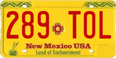 NM license plate 289TOL