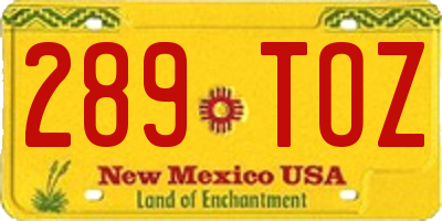 NM license plate 289TOZ