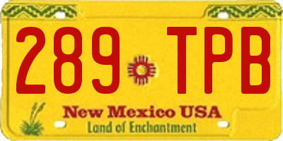 NM license plate 289TPB