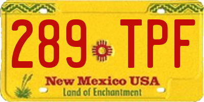 NM license plate 289TPF