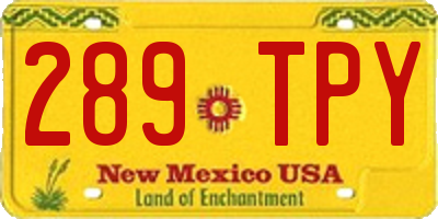 NM license plate 289TPY