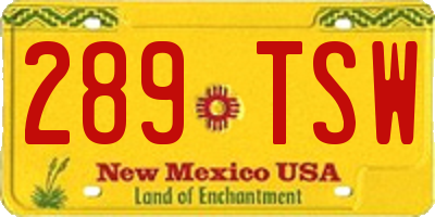 NM license plate 289TSW