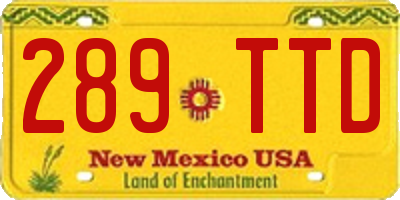 NM license plate 289TTD