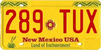 NM license plate 289TUX