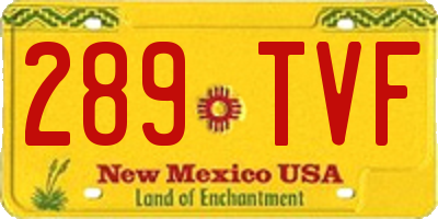 NM license plate 289TVF