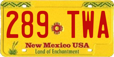 NM license plate 289TWA