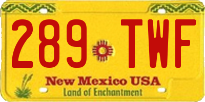 NM license plate 289TWF
