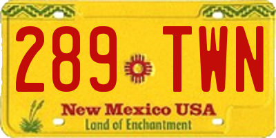 NM license plate 289TWN