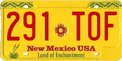 NM license plate 291TOF