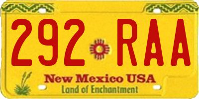 NM license plate 292RAA