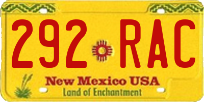 NM license plate 292RAC