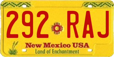 NM license plate 292RAJ