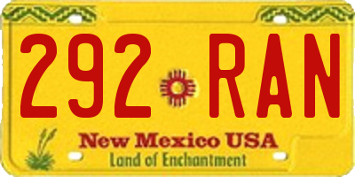 NM license plate 292RAN